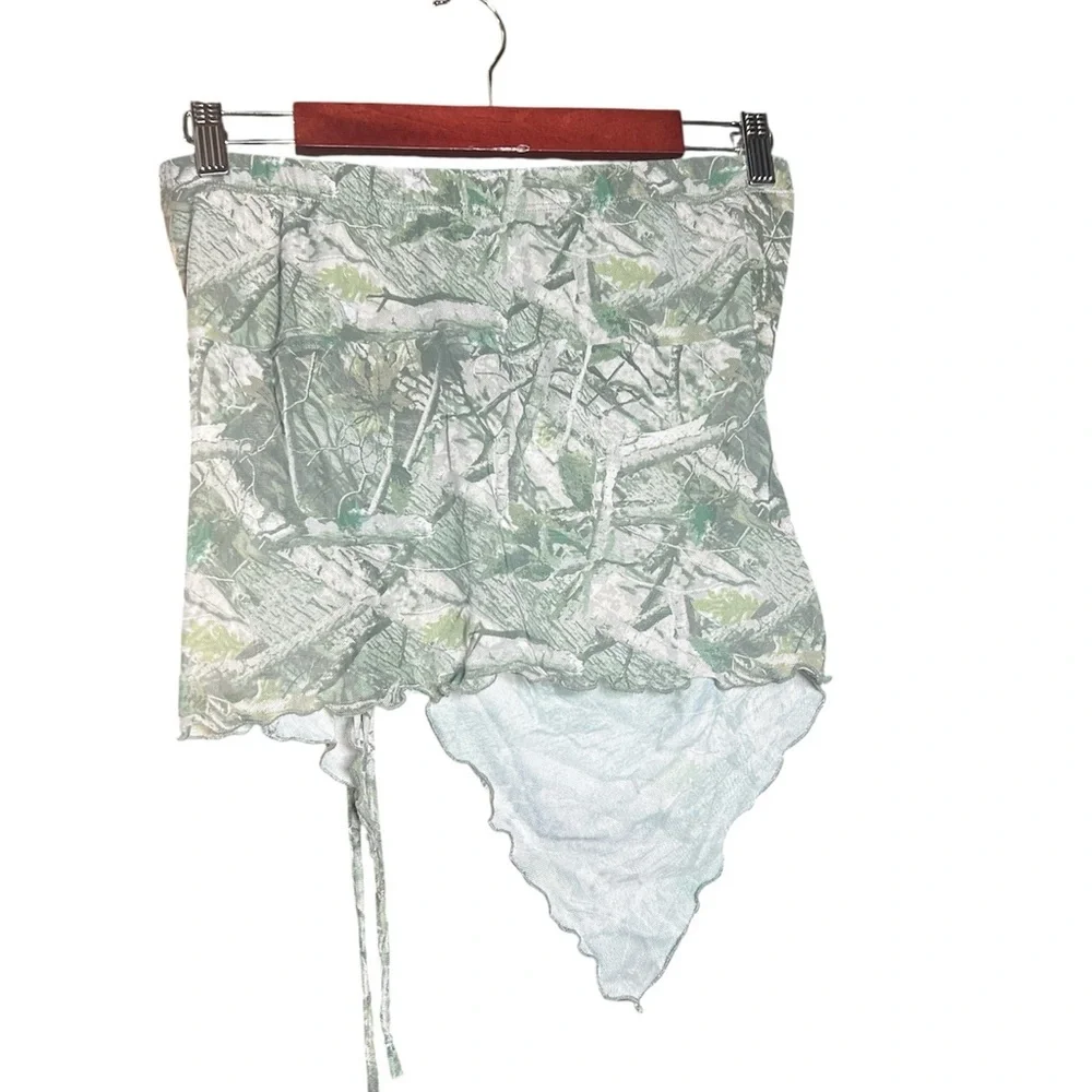 Green Floral camo Women's strapless Y2K fairy tale Crop Top L - Picture 4 of 5